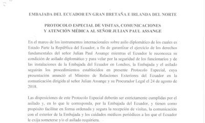 Protocollo medico shock dell'ambasciata dell'Ecuador su Assange (Pdf) | Rec News dir. Zaira Bartucca