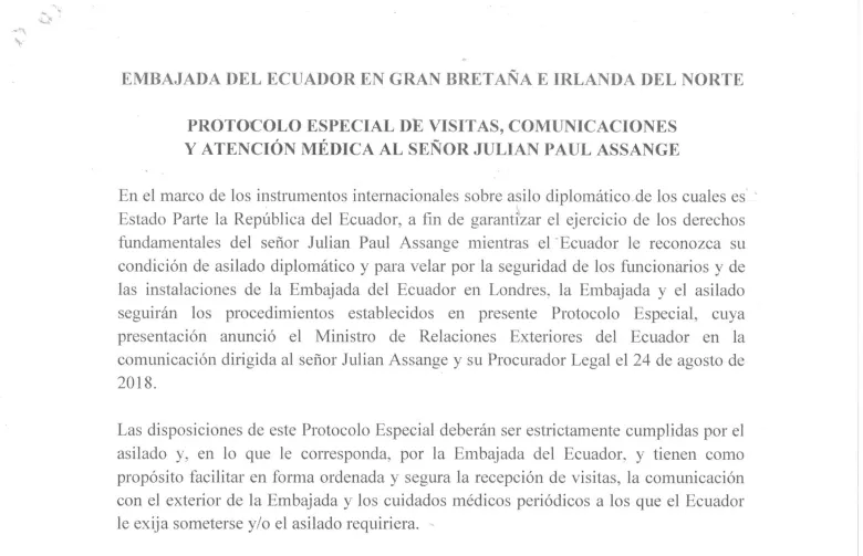 Protocollo medico shock dell'ambasciata dell'Ecuador su Assange (Pdf) | Rec News dir. Zaira Bartucca