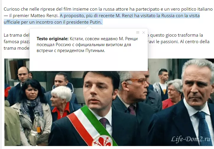 Renzi che oggi critica la Russia, ieri faceva l'attore nel film co-finanziato dalla Federazione | Rec News dir. Zaira Bartucca