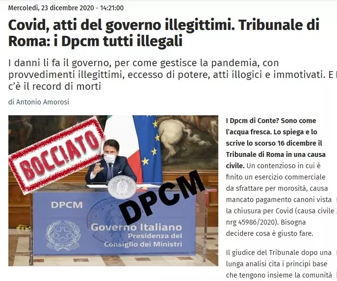 Il Tribunale di Roma boccia Conte: "Dpcm illegali" | Rec News dir. Zaira Bartucca