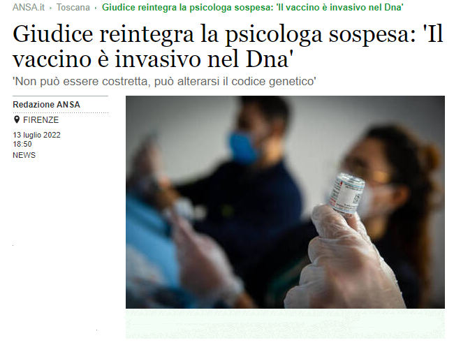 "Il vaccino può alterare il codice genetico", sentenzia il giudice. Ma il governo tira dritto con la campagna vaccinale | Rec News dir. Zaira Bartucca - recnews.it