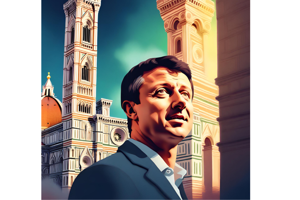Matteo Renzi nella sua Firenze nello "scatto" immaginario generato dall'IA